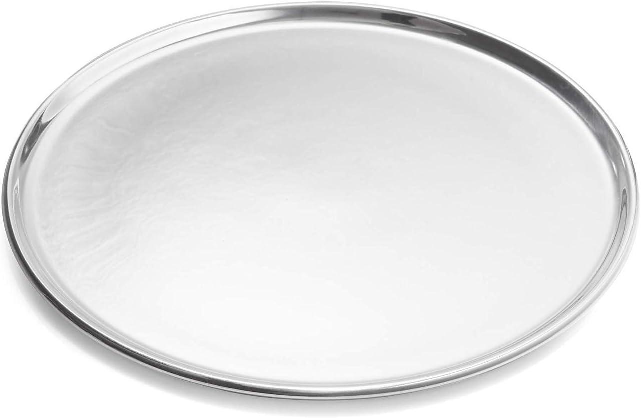 Classic Silver Round Alloy Serving Tray, 15-inch