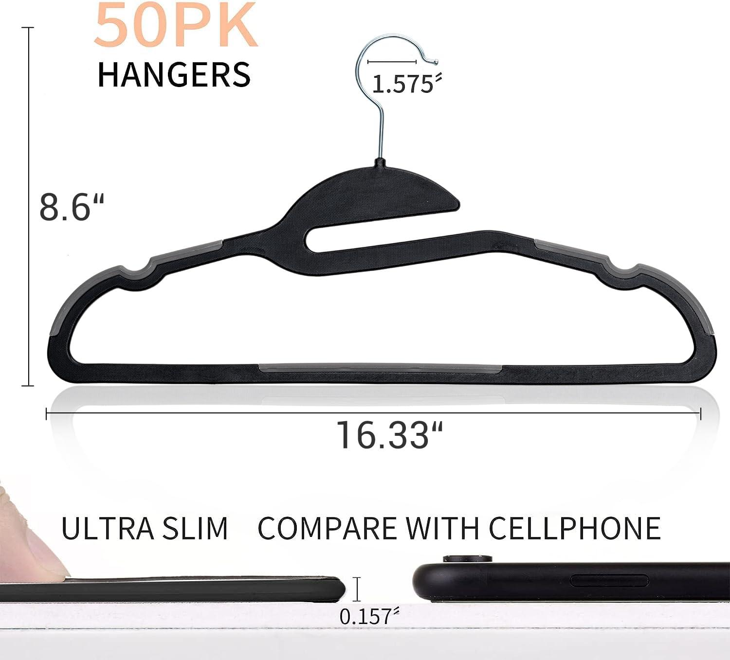 50PK Coat Hangers Non Slip - Space Saving Plastic Clothes Hangers, Slim Pant Hangers, U-Slide, Heavy Duty, 360°Swivel Hook, White