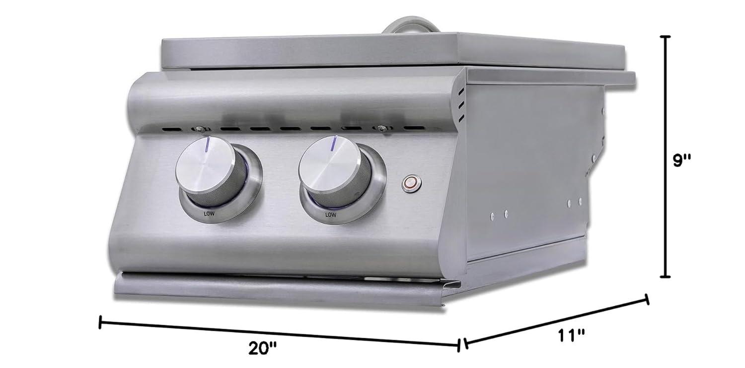 Blaze LTE+ Natural Gas Stainless Steel Double Side Burner w/ Lid - BLZ-SB2-LTE3-NG