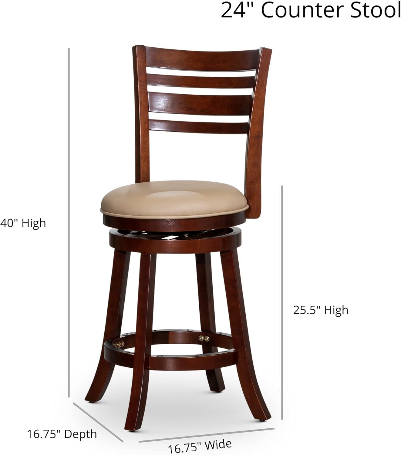 Natural Beige Wood and Leather Swivel Saddle Bar Stool