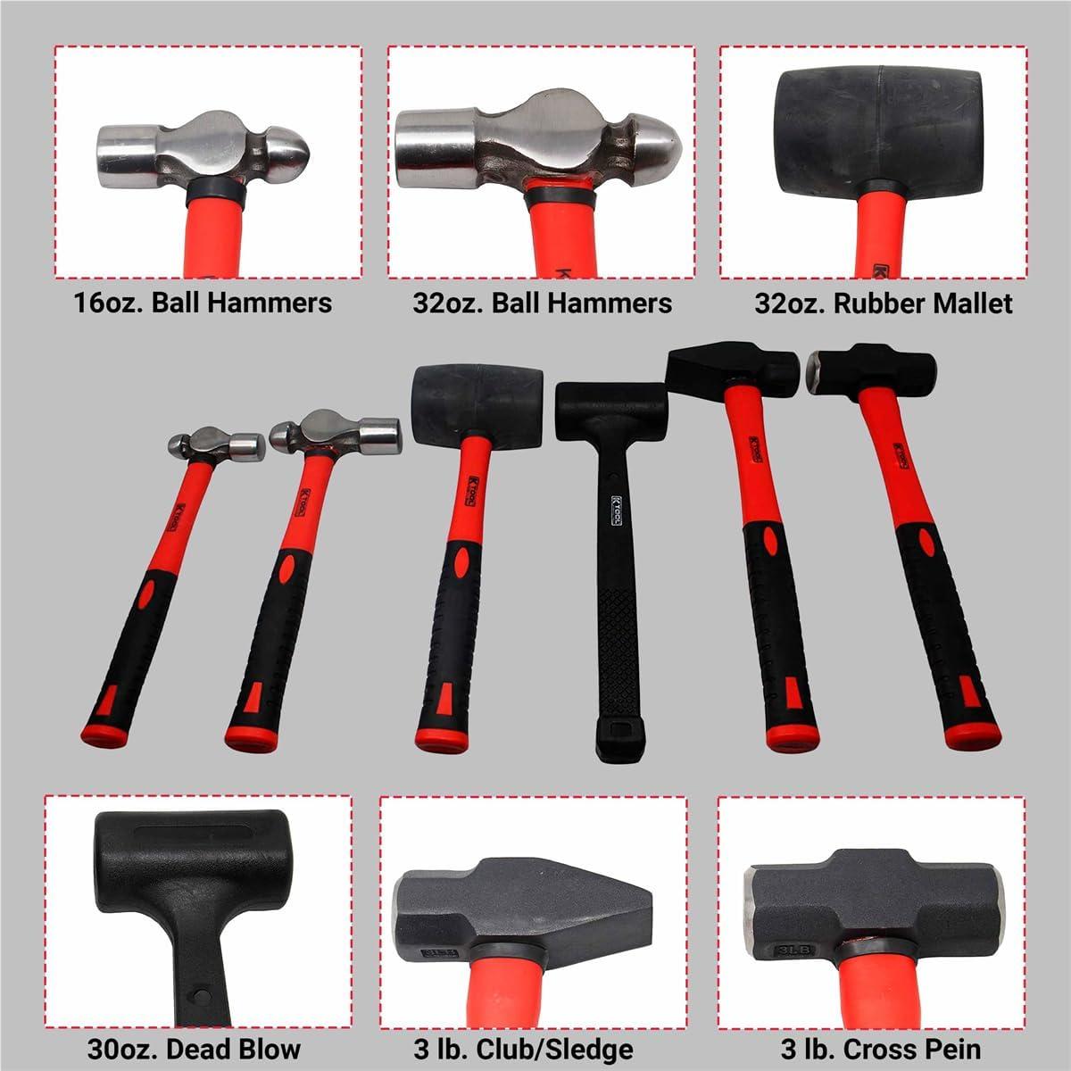 K Tool 71770 6 Piece Hammer Set, Carbon Steel, Ergonomic Handles