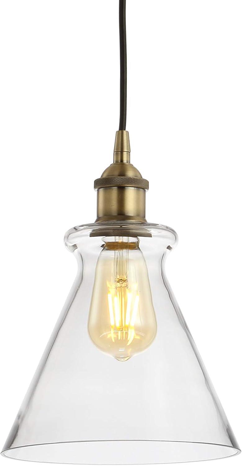 Goldwater 7.5" Adjustable Drop Metal/Glass LED Pendant, Brass Gold