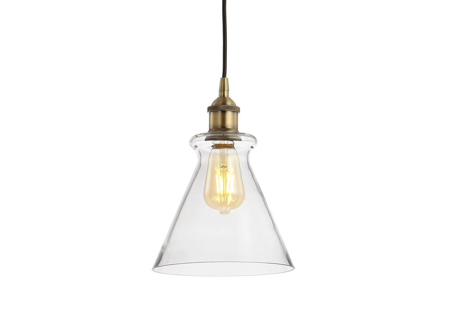 Goldwater 7.5" Adjustable Drop Metal/Glass LED Pendant, Brass Gold