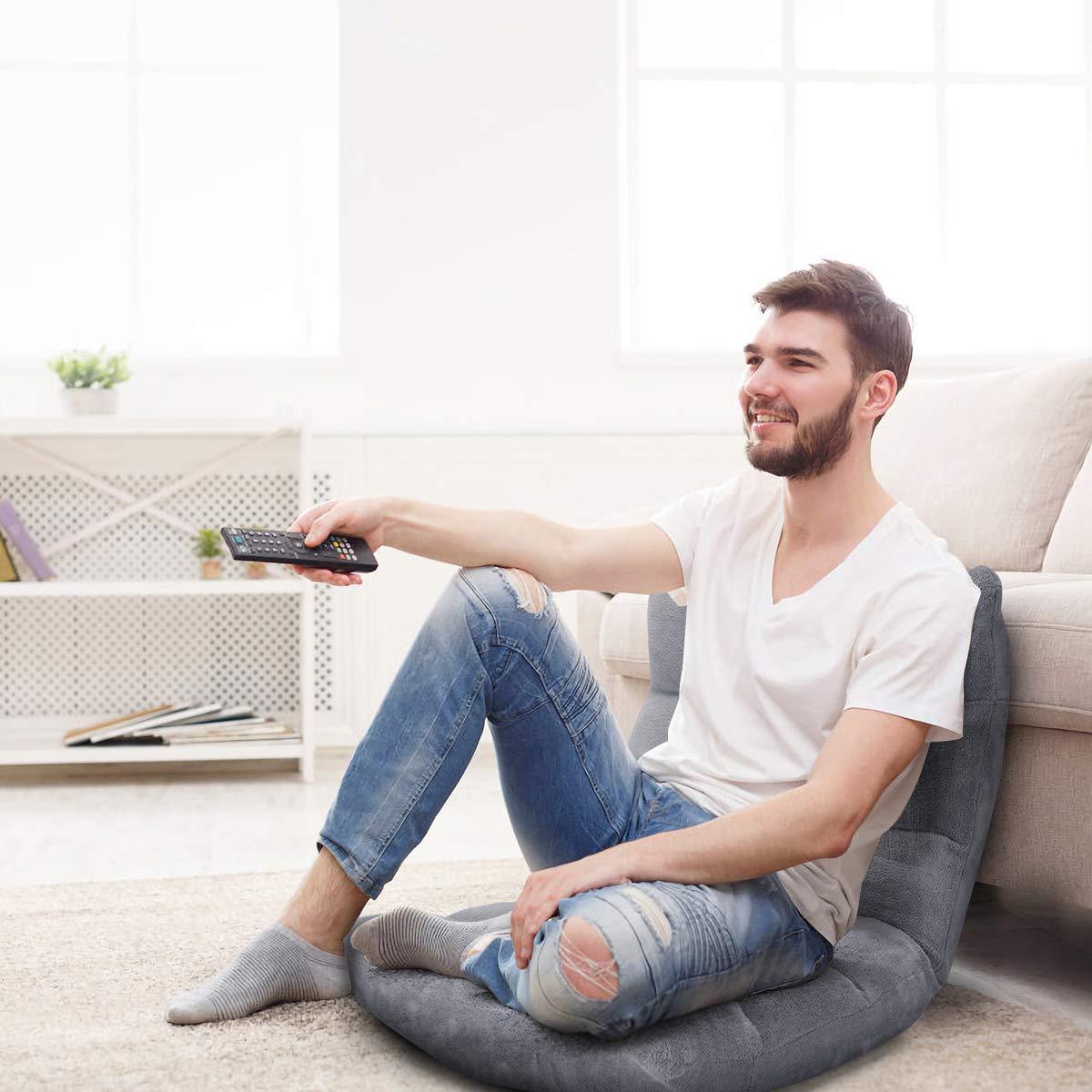 Tangkula Adjustable 14-Position Floor Chair ,Padded Gaming Chair Lazy Recliner Gray