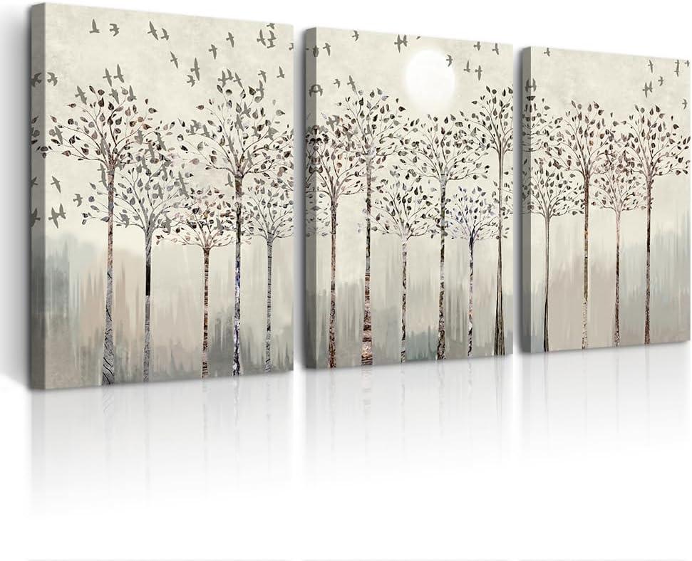 trees and birds Abstract Paintings Canvas Prints Wall Art for Bedroom Bathroom Wall Decor office Artworks Pictures Wall Decorations for Living Room,3 Piece Sunrise and sunset Modern Home Decoration