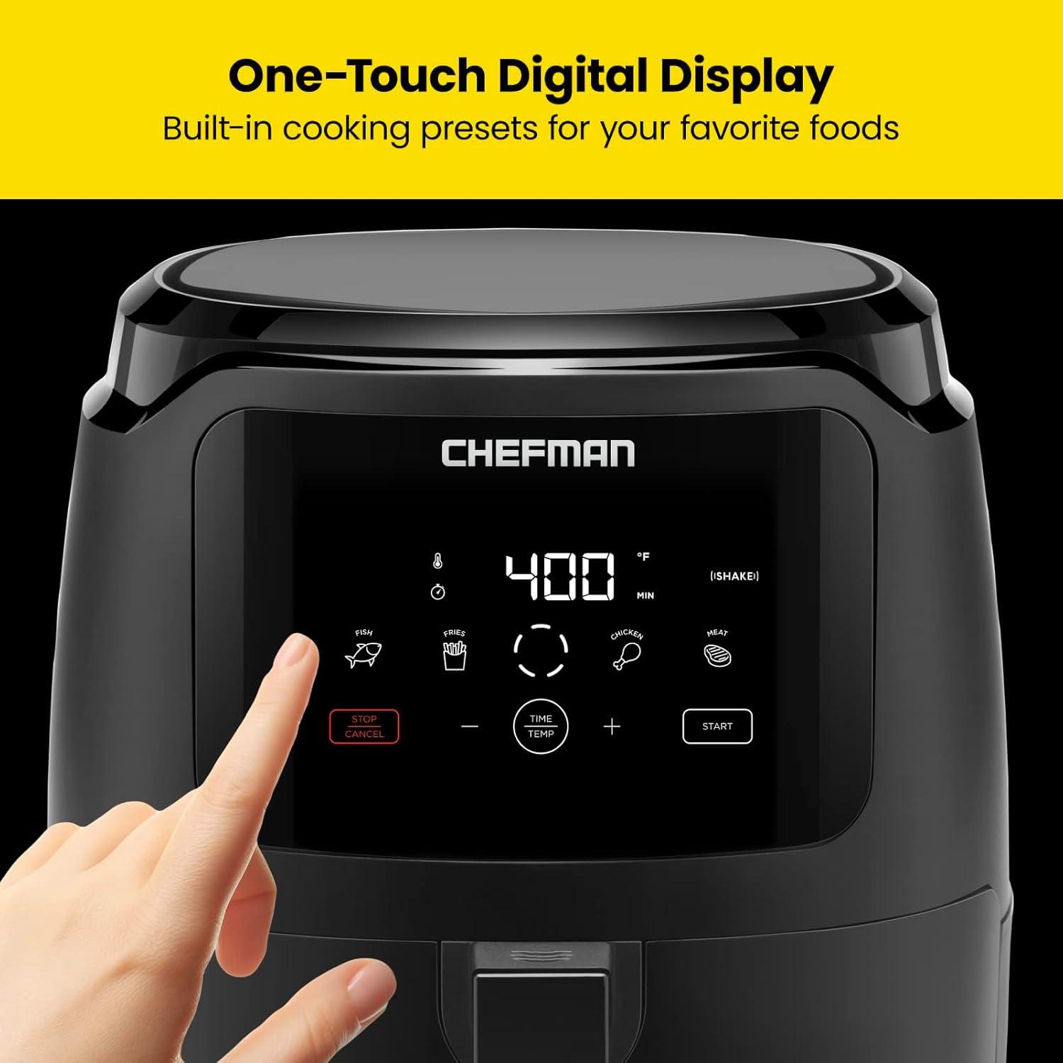 Chefman Air Fryer w/ One Touch Digital Controls, 5 Qt Capacity, Shake Reminder - Black, New