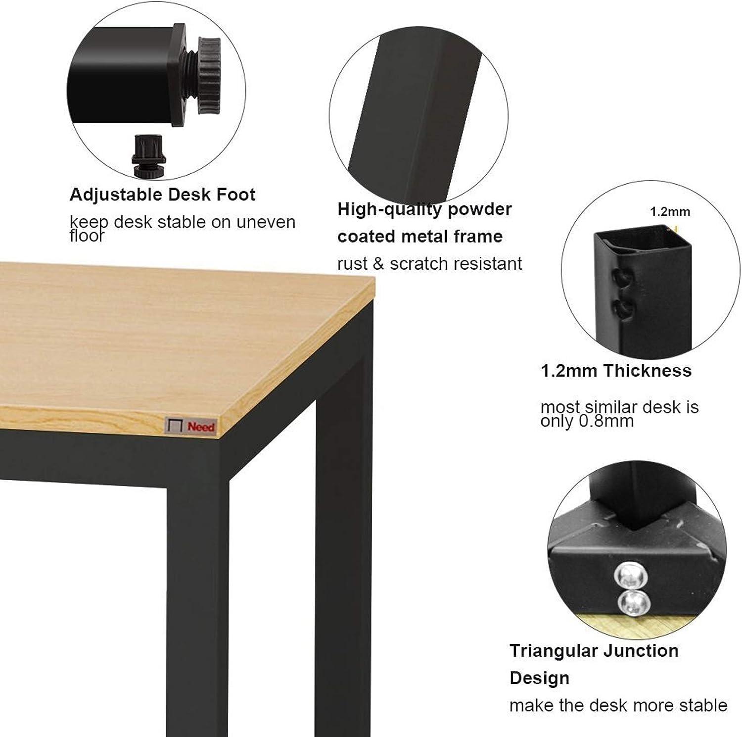 Teak and Black Rectangular Computer Desk with Drawer