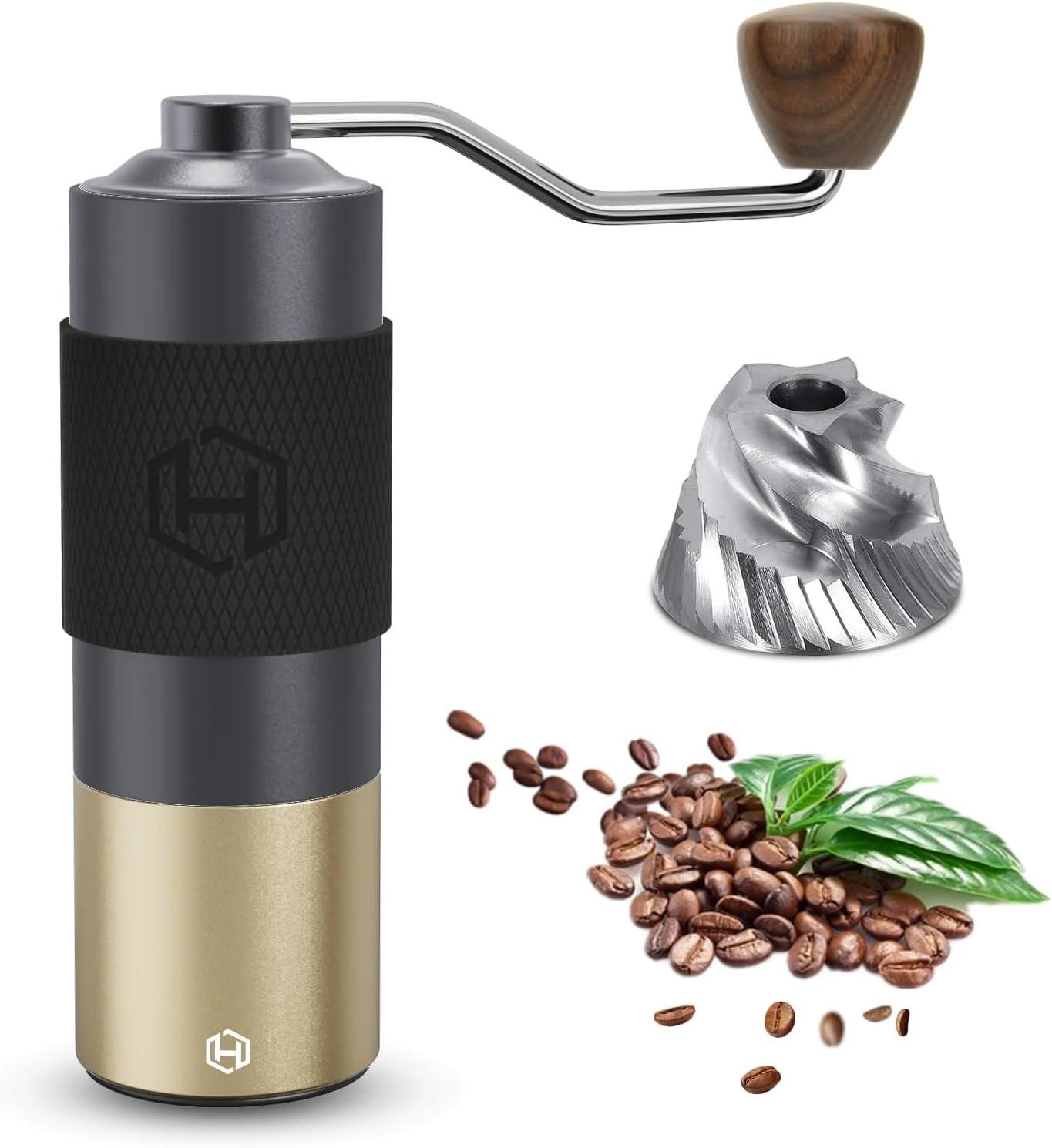 Compact Black and Gold Manual Stainless Steel Coffee Grinder