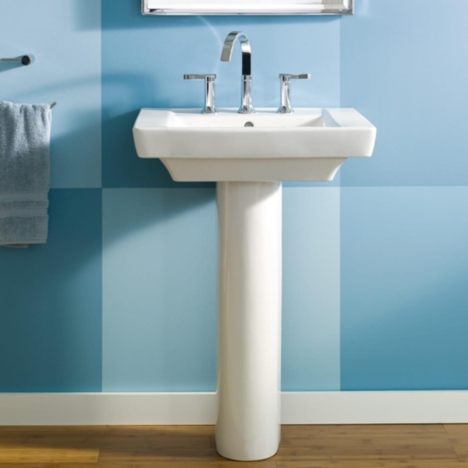 White Rectangular Ceramic Pedestal Sink with Overflow