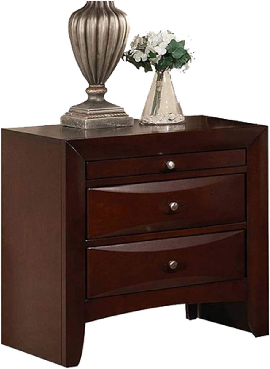 Contemporary Style Wooden Nightstand with Three Drawers & Metal Knobs, Brown - 25.39 x 16.81 x 25.63 in.