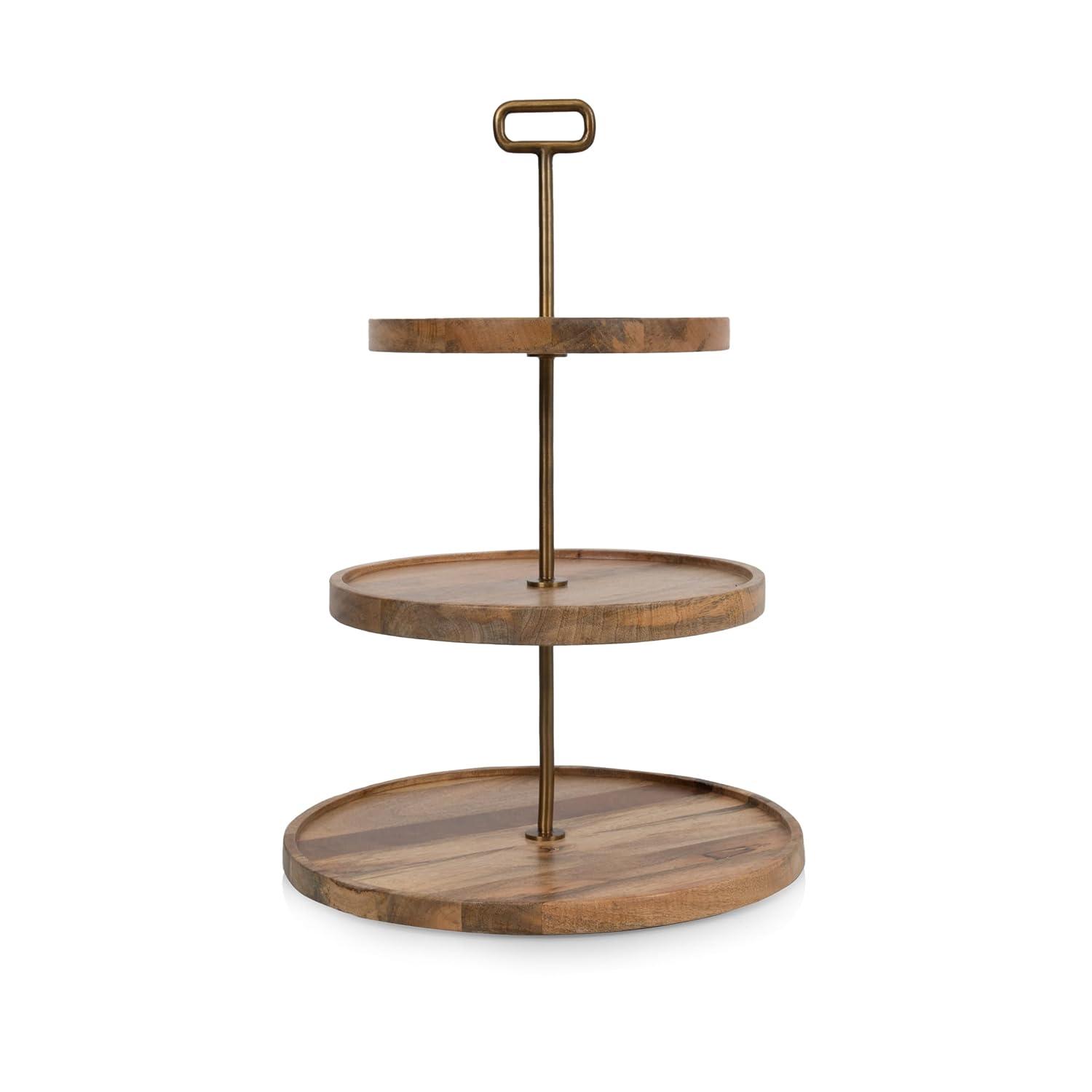 Millwood Pines Tapas 3-Tiered Serving Tray, Mango wood Cupcake Stand, Wooden Cheese Board Darfasha