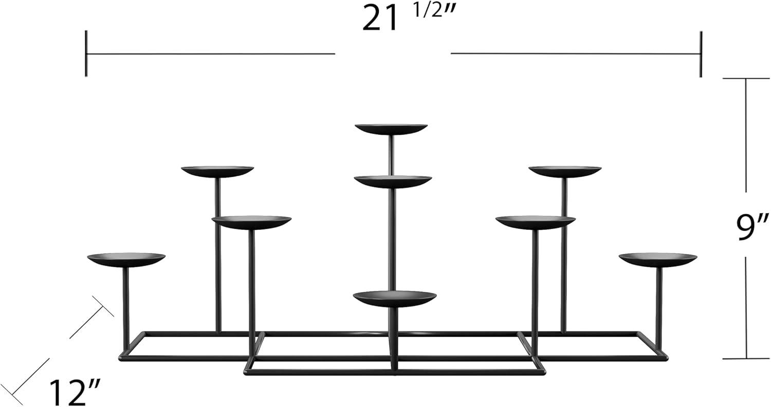 Elegant Matte Black 9-Platform Metal Candelabra