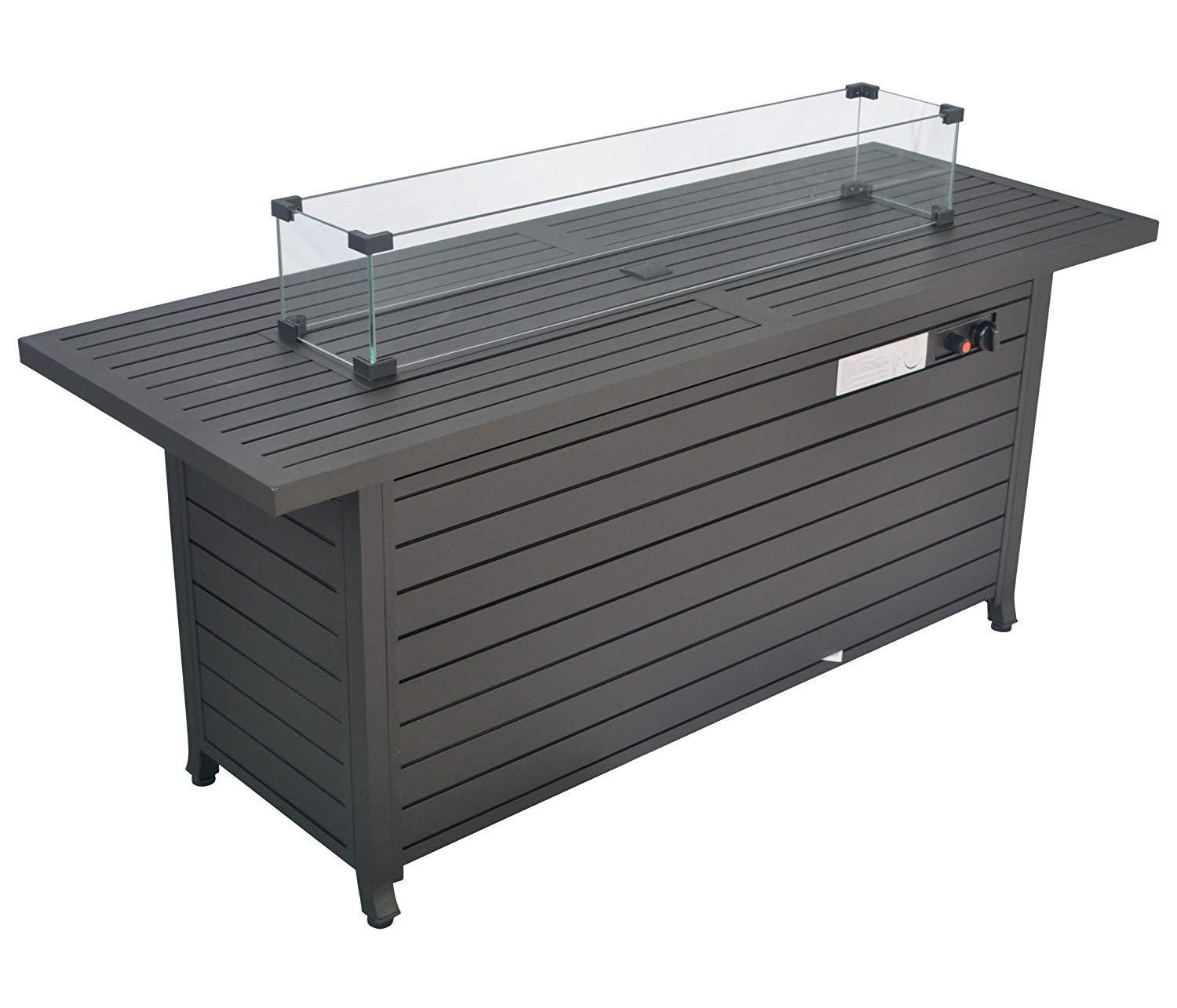 56 in. x 21 in. Rectangular Fire Table with Glass Wind Guard, Cover and Table Lid in Bronze