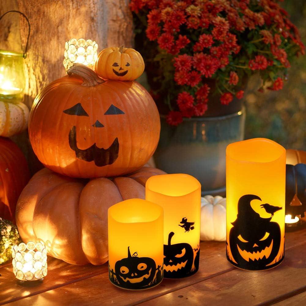 Set of 3 Yellow Flameless Halloween Pumpkin LED Candles