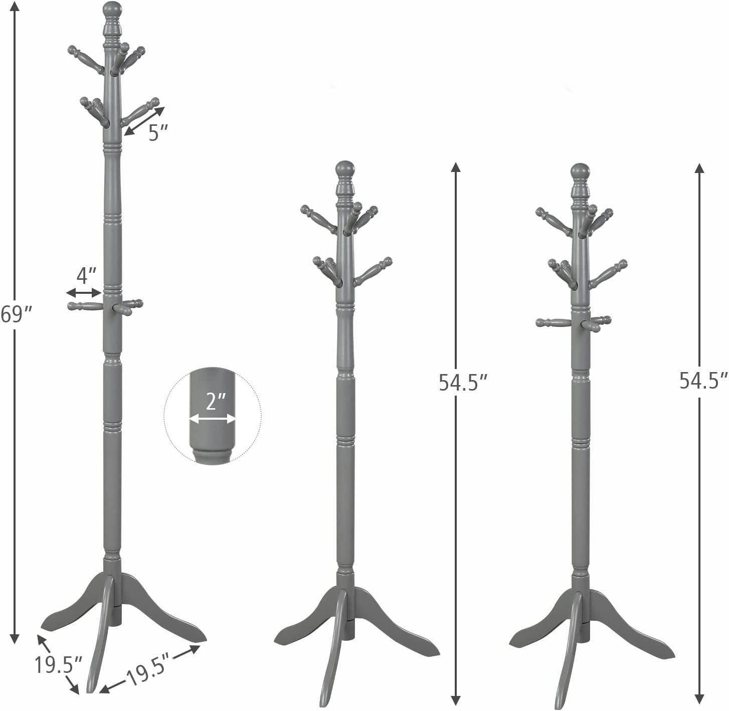 Canddidliike Entryway Height Adjustable Coat Stand with 9 Hooks-Gray, Simple Freestanding Coat and Hat Organizer, Coat Racks for Living Room