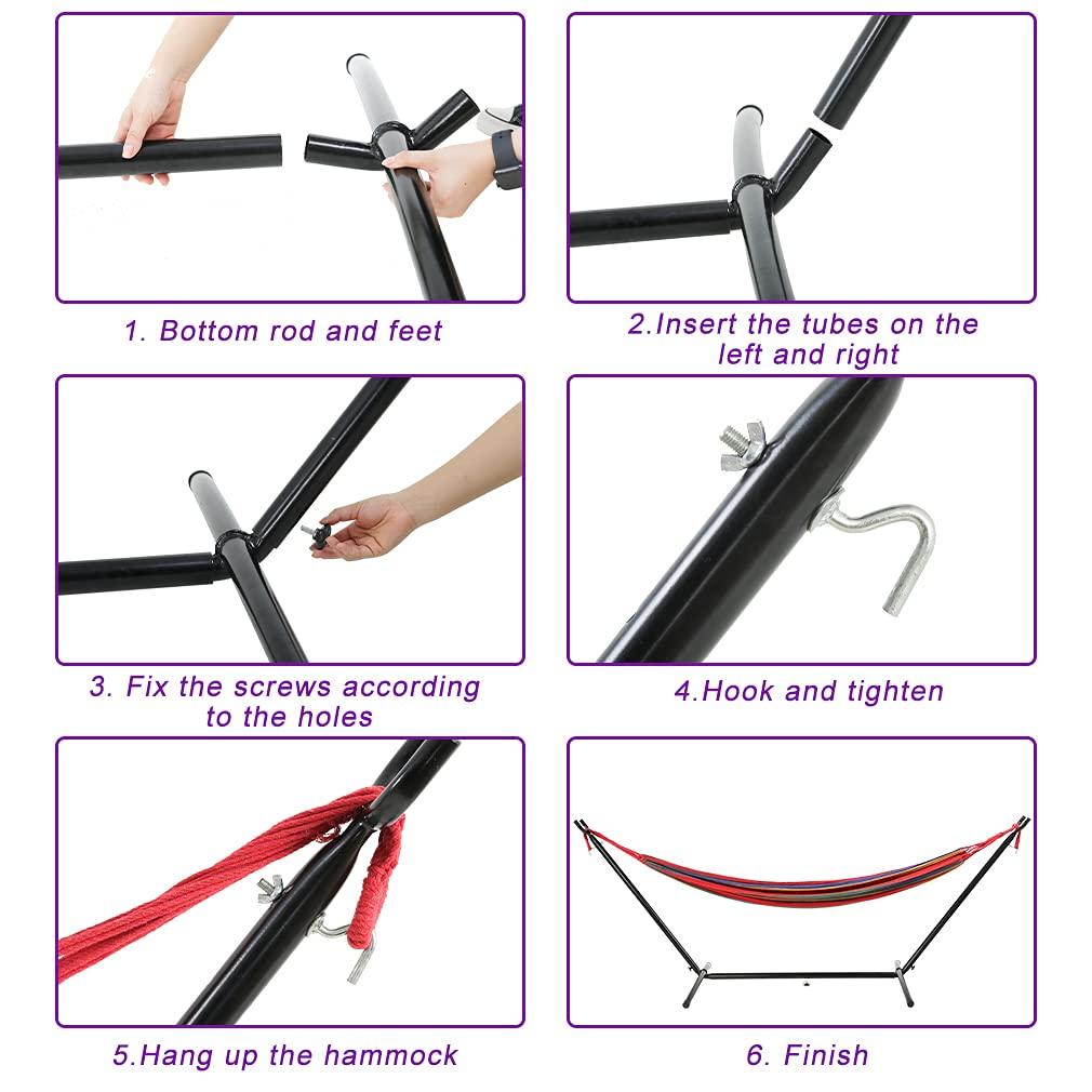 SUNDAN Two Person Hammock Adjustable Hammock Bed with Space Saving Steel Stand Portable Carrying Case Easy Set Up Indoor Hammock Standing Hammock for Outside Hammock Stand Portable