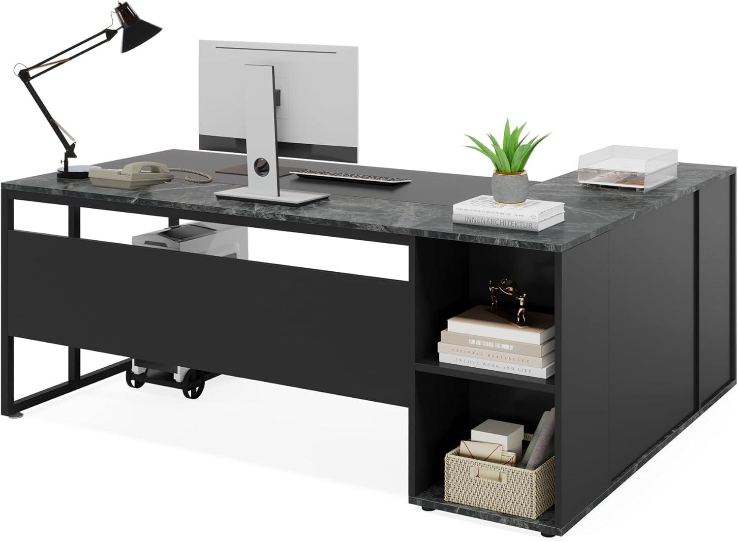 Tribesigns 70.86" Executive Desk, L-Shaped Office Desk with Storage Cabinet