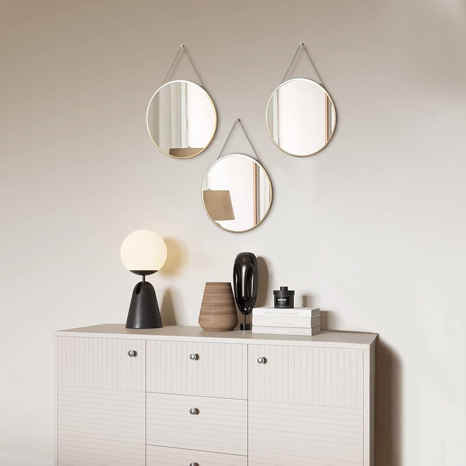 Small Hanging Circle Mirror, Gold Wall Mirror with Hanging Chain, Round Mirrors for Wall Decor Entryway, Bathroom, Bedroom, Vanity, Living Room, 10"