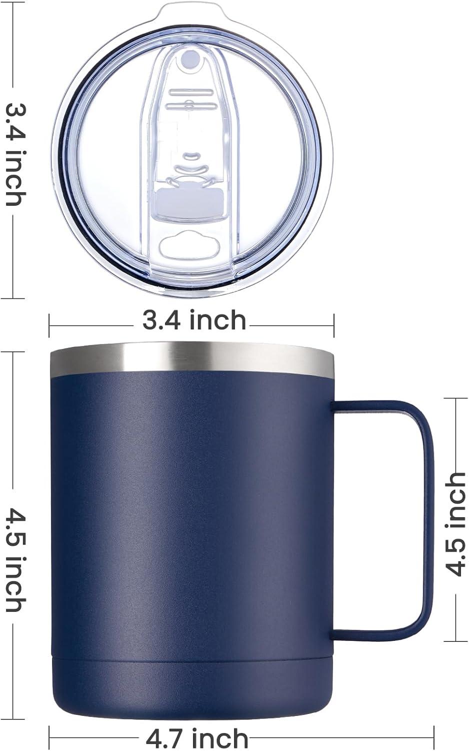 12oz Stainless Steel Insulated Coffee Mug with Handle, Double Wall Vacuum Travel Mug, Tumbler Cup with Sliding Lid, Navy