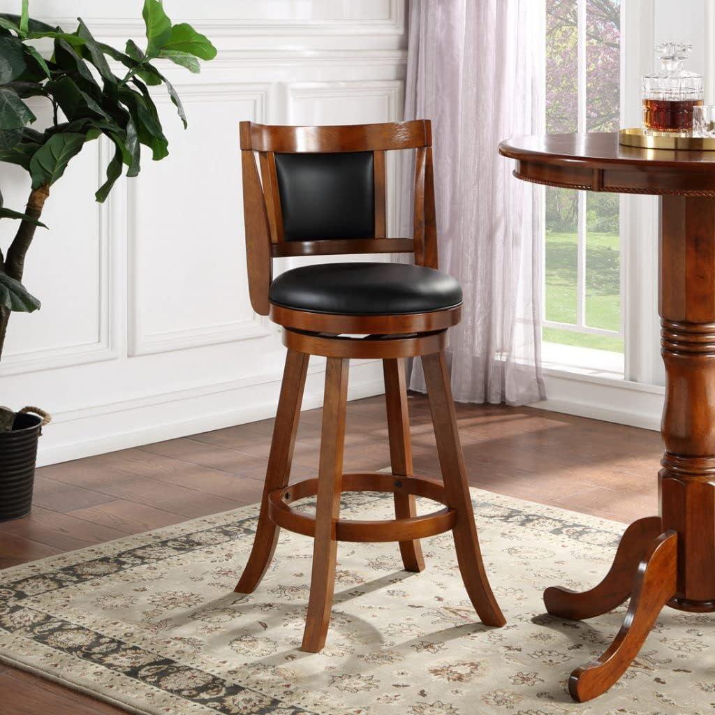 Walnut Swivel High Back Leather Counter Stool