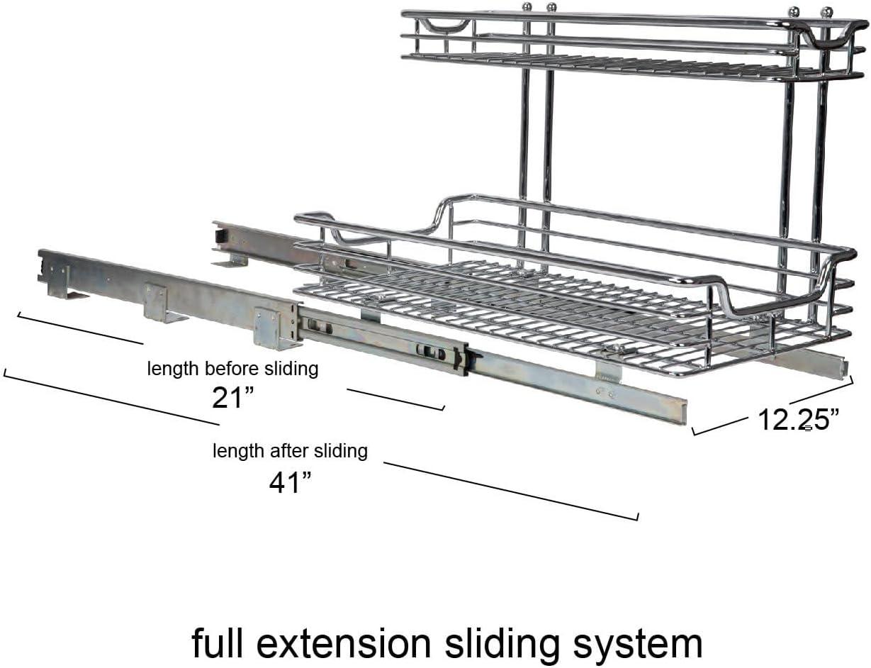 Glidez Multipurpose Chrome-Plated Steel Pull-Out/Slide-Out Storage Organizer for Under Sink or Under Cabinet Use - 2-Tier Design - Chrome