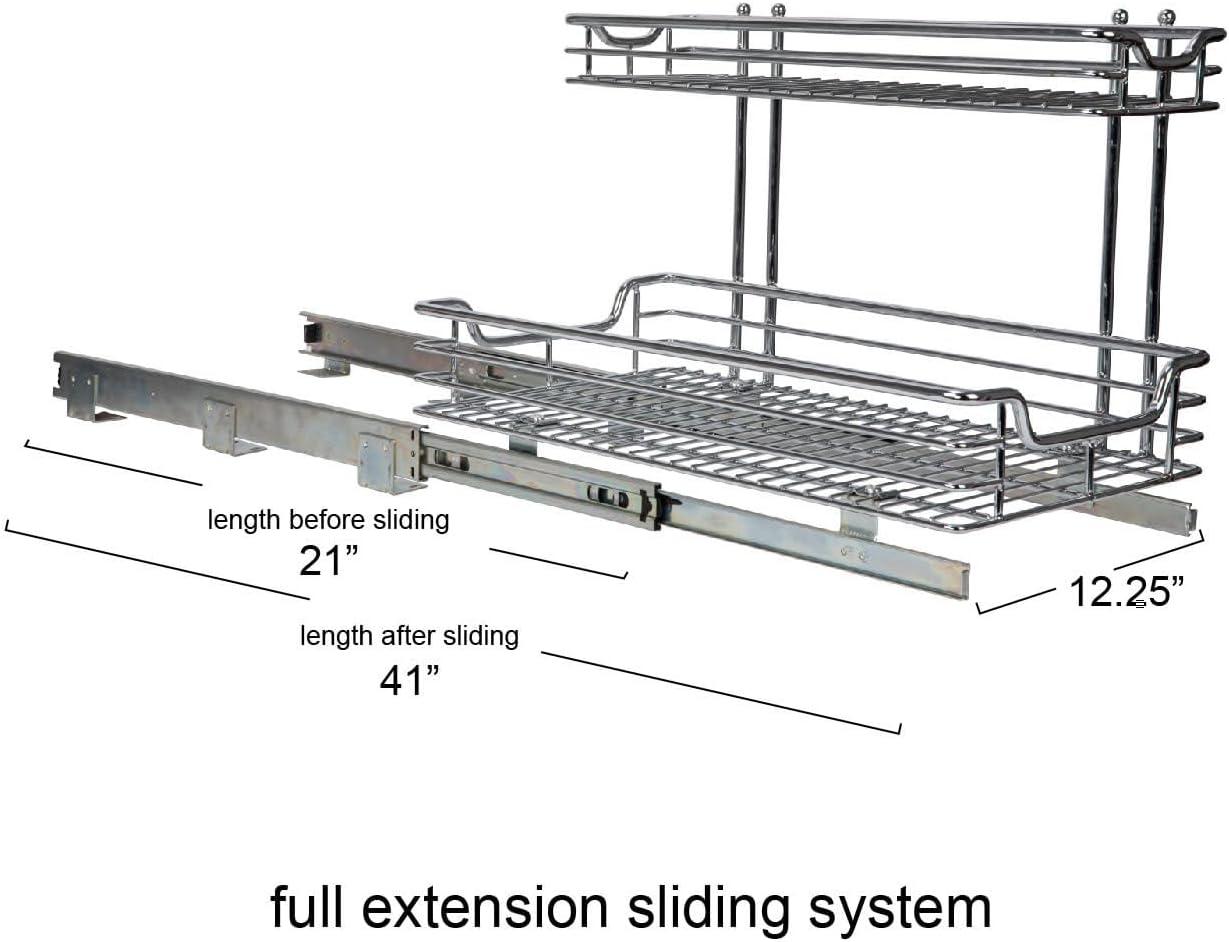 Household Essentials Glidez Multipurpose Chrome-Plated Steel Pull-Out/Slide-Out Storage Organizer  for Under Sink or Under Cabinet Use - 2-Tier Design - Fits Standard Size Cabinet or Shelf, Chrome