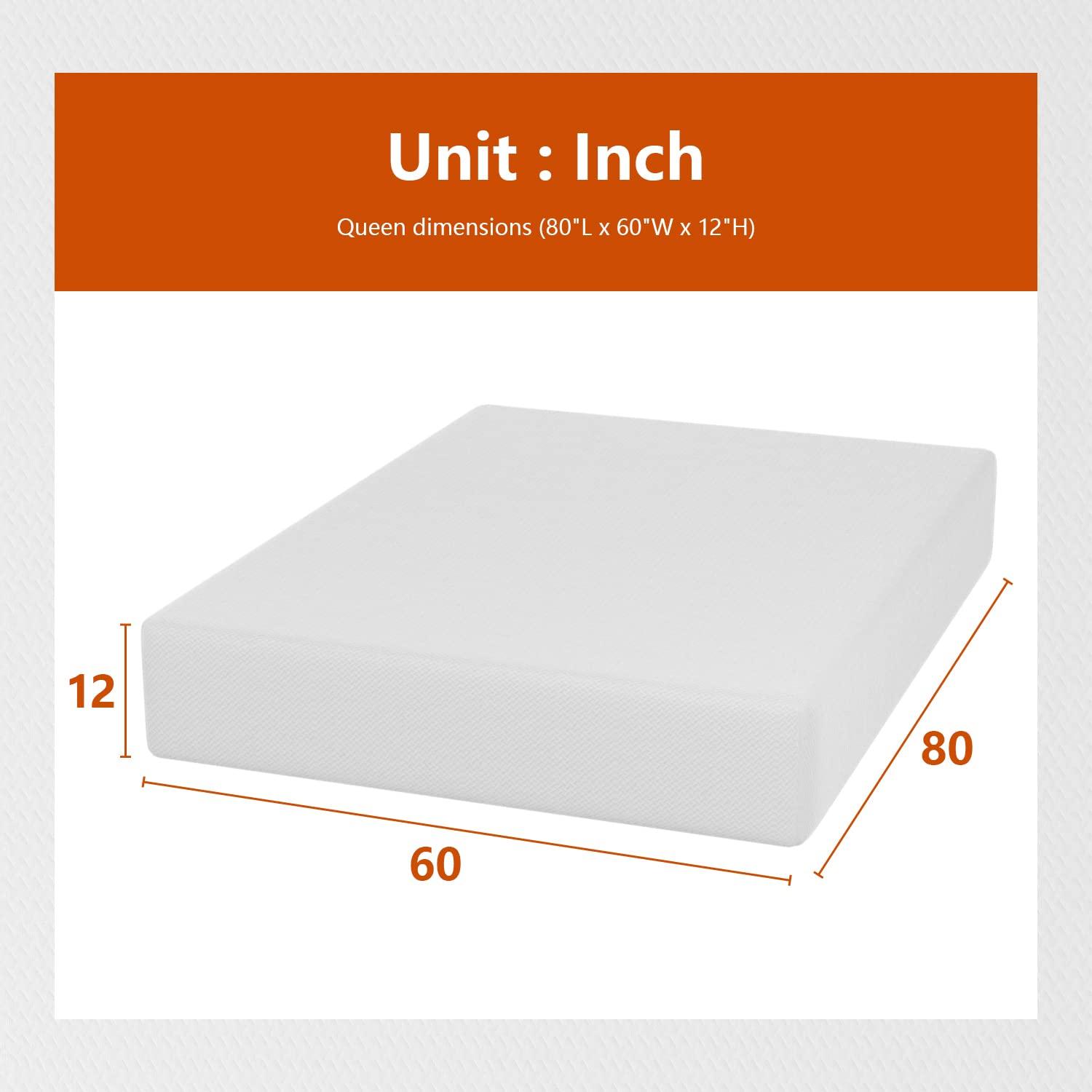 FDW Queen Mattress 12 Inch Gel Memory Foam Mattress with Breathable & Washable Soft Fabric Zippered Cover,CertiPUR-US Certified,White