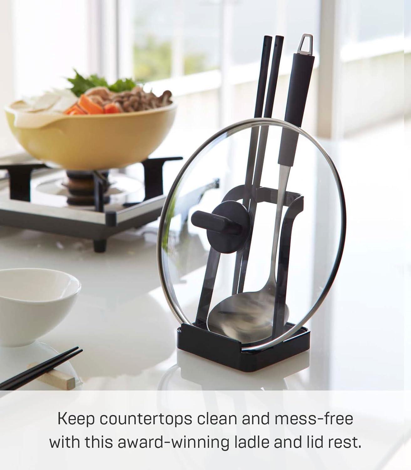 Compact Black Plastic Kitchen Utensil and Lid Stand