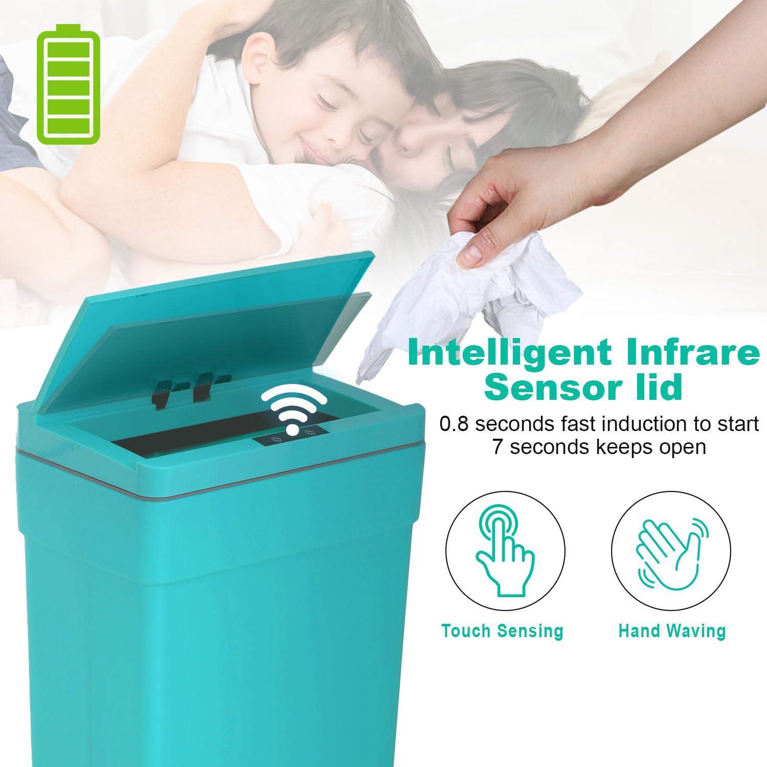 CL.HPAHKL 13 Gallon Touch Free Automatic Trash Can with Lid, Plastic Motion Sensor Kitchen Garbage Can, Touchless Trashcan Trash Bin for Bathroom, Office, Home, Blue