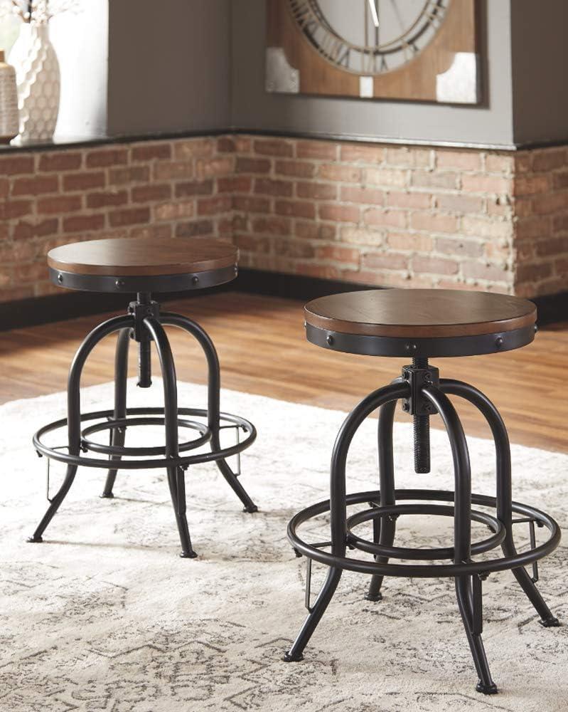 Signature Design by Ashley Set of 2 Valebeck Swivel Counter Height Barstools Bark: Round, Two-Tone, Metal Legs