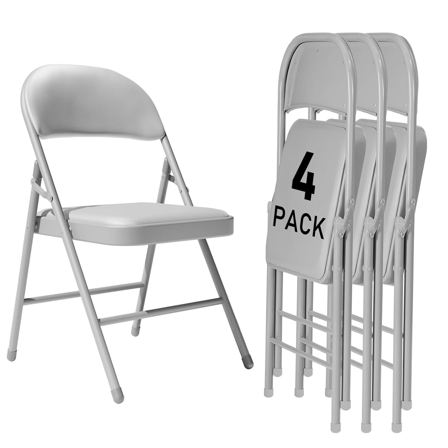 6 Pack Gray Folding Chairs with Padded Cushion and Back for Outside Portable Stackable Commercial Foldable Chairs with Steel Frame for Events Office Wedding Party, 330lbs Capacity