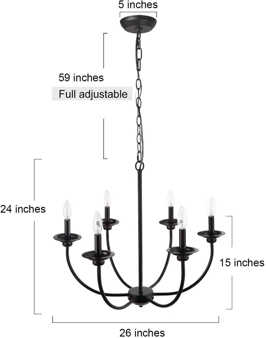 LNC 6-Light Modern/Contemporary Matte Black Large Candle Chandelier