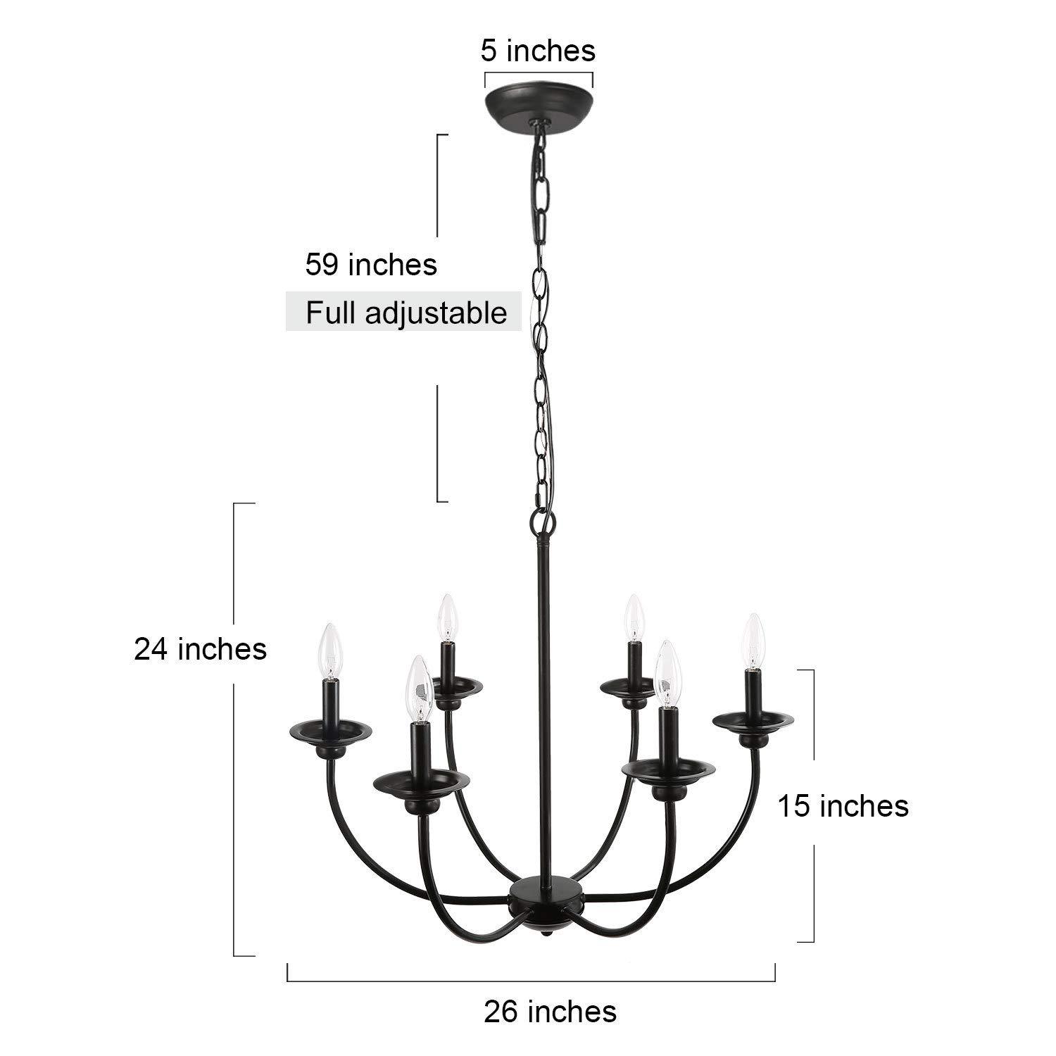 LNC 6-Light Modern/Contemporary Matte Black Large Candle Chandelier