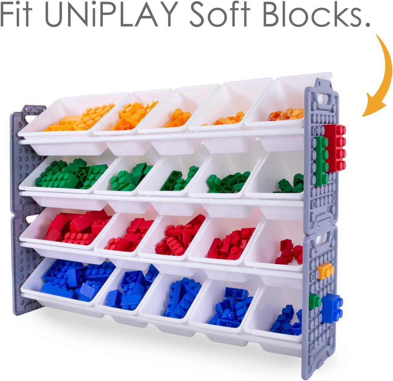 UNiPLAY Toy Organizer With 20 Removable Storage Bins and Block Play Panel, Multi-Size Bin Organizer