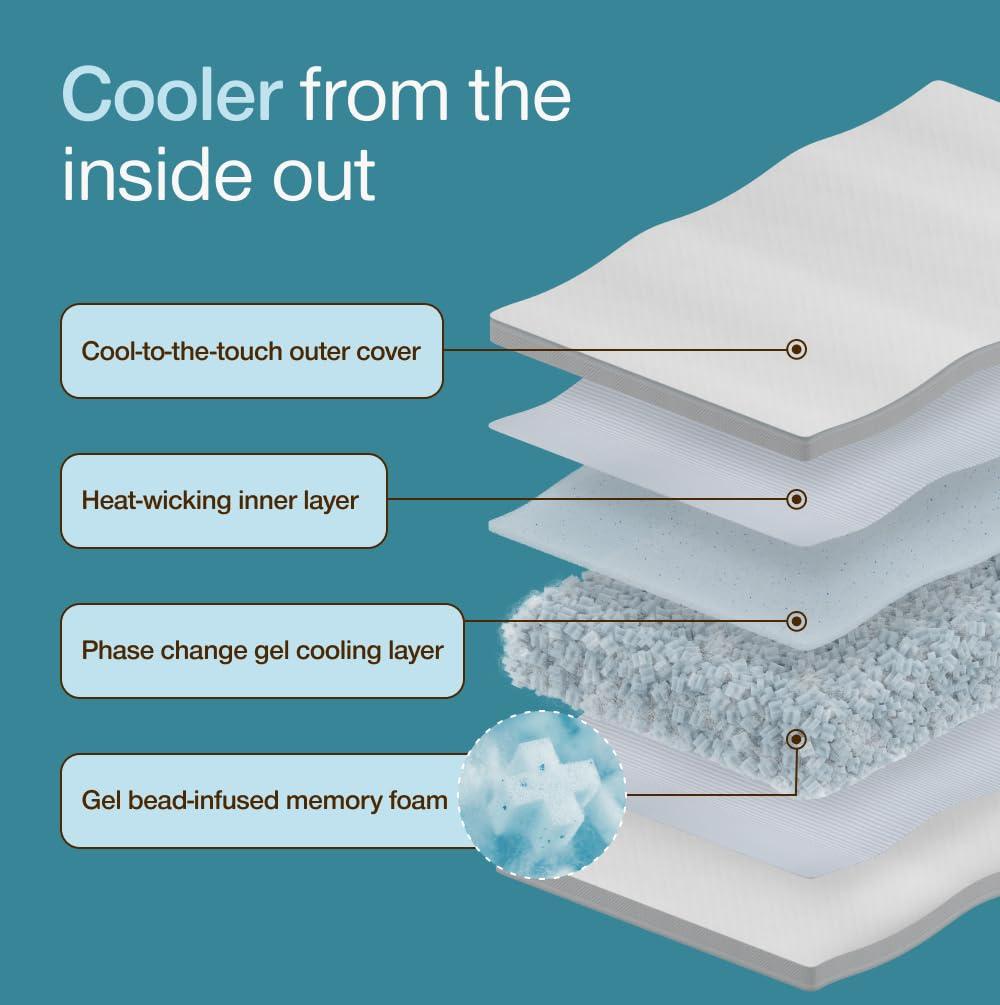 Coop Home Goods The Eden Cool+ Adjustable Pillow, Queen Size Plus Memory Foam Pillows with Cooling Gel, Back, Stomach or Side Sleeper, Neck Support