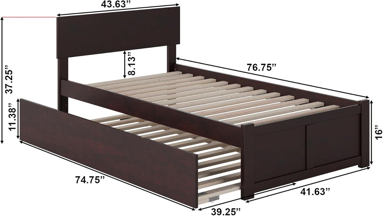 Orlando Espresso Twin Platform Bed with Urban Trundle and USB Ports