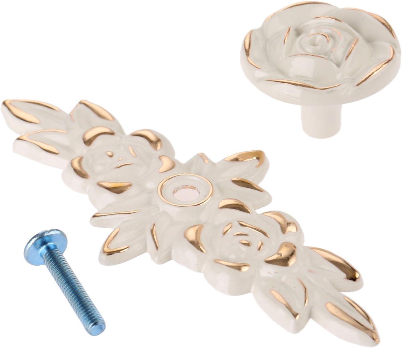 Antique Euro Rose Cabinet Knobs with Backplate, Vintage Kitchen Zinc Alloy Flower Drawer Pull Handles for Dresser Vanity Nightstand Cupboard Wardrobe, 4 Pack (Golden Edge)