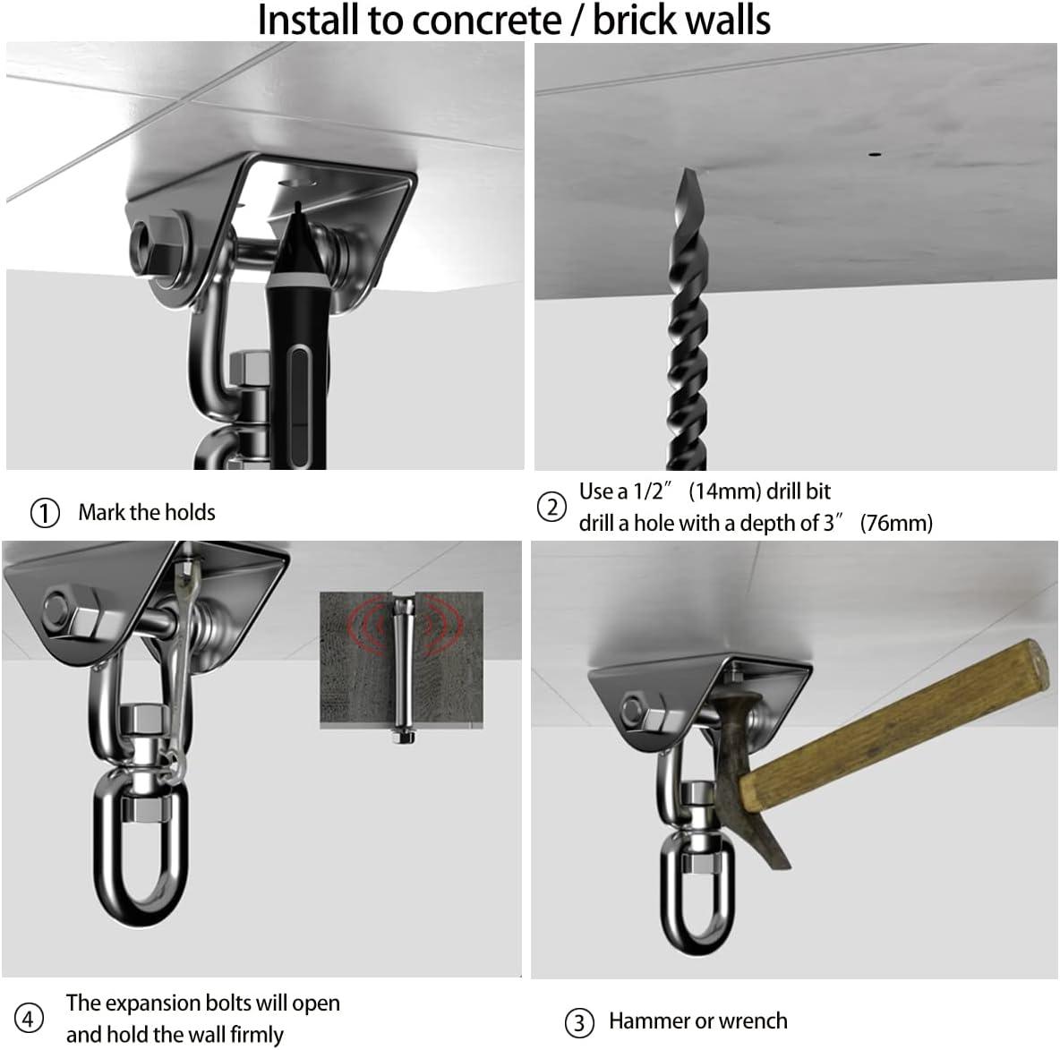 Hammock Hanging Kit, 1000 lb Capacity Heavy Duty 360° Rotate Swing Ultra Durable Hooks for Swing, Chair, Multiple Indoor Outdoor Gym