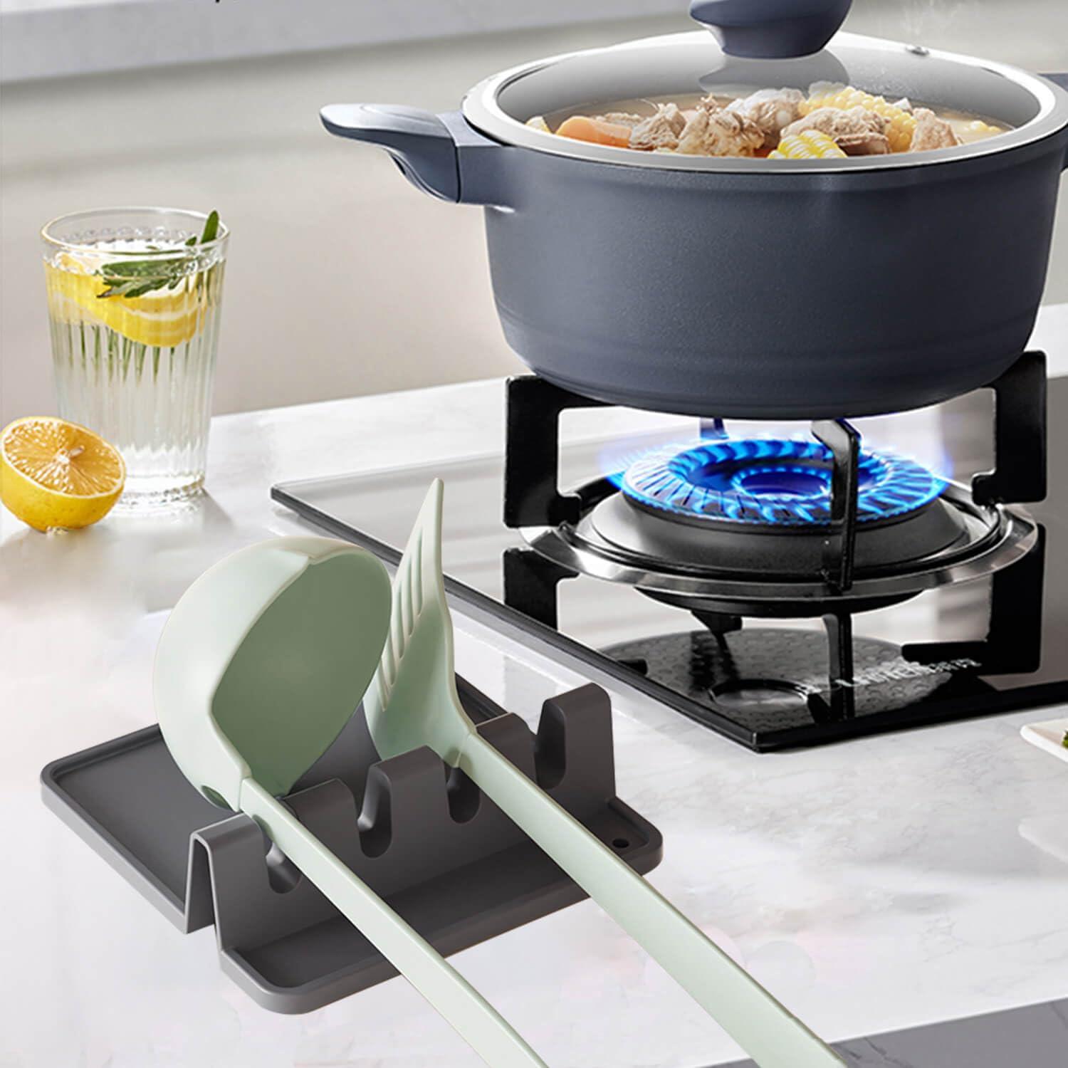 2 Pack Silicone Utensil Rest - BPA-Free, Durable Spoon Rest with Drip Pad - Heat-Resistant Spoon Rest for Stove Top - Spoon Rest for Kitchen Counter - Kitchen Gadgets & Kitchen Utensils Holder