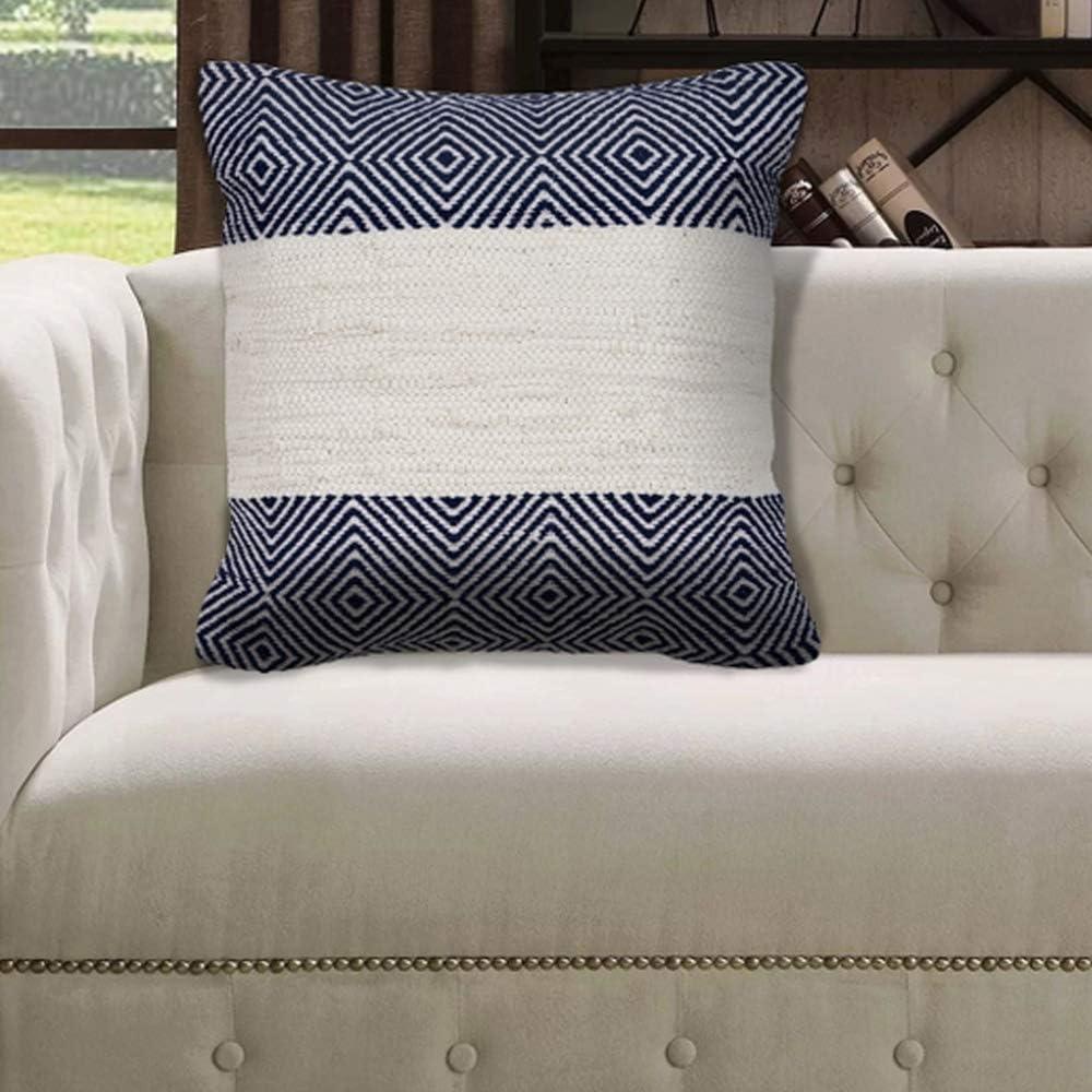 Ox Bay Blue Geometric White Striped Throw Pillow, 18" Square, Count per Pack 1