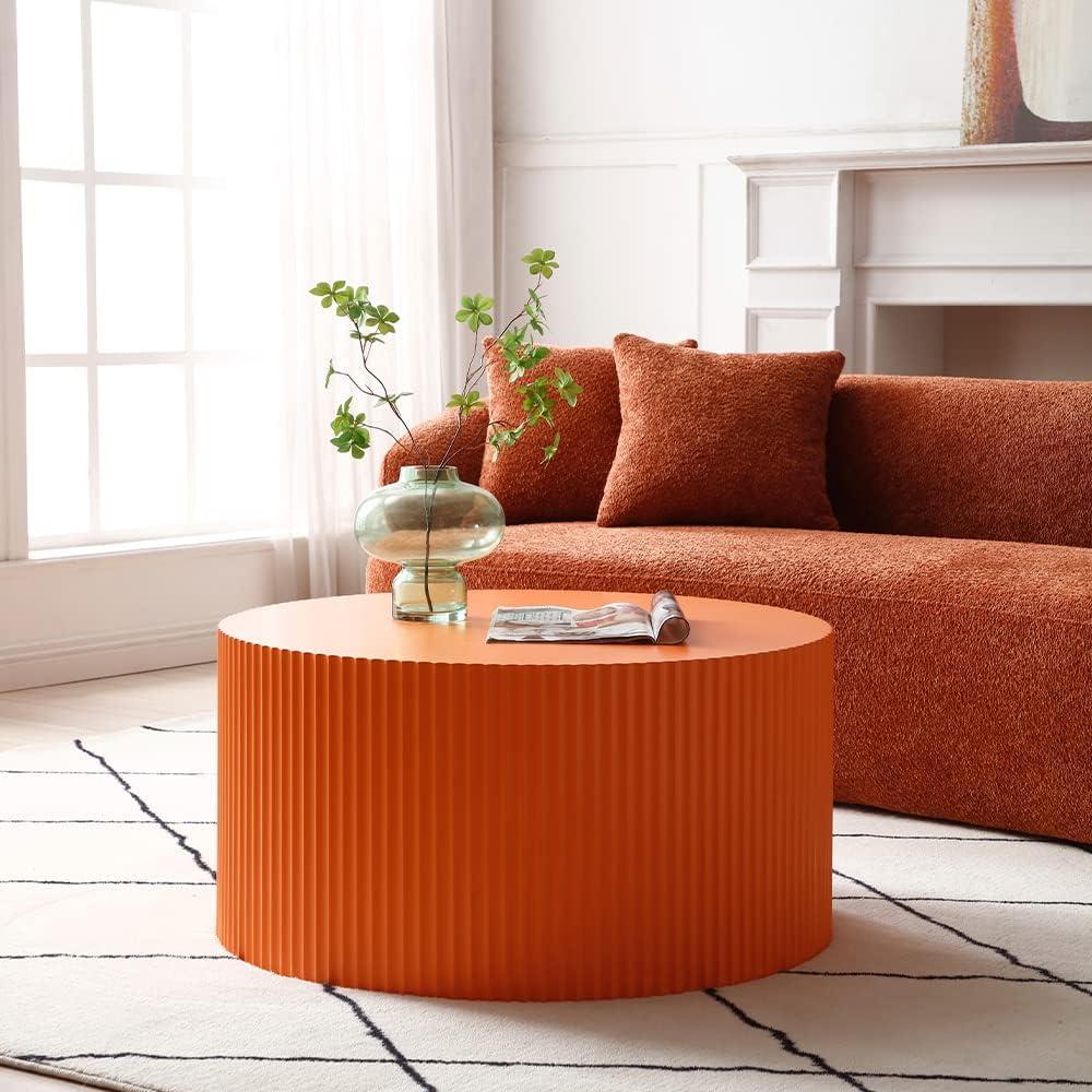 WILLIAMSPACE Nesting Coffee Table Set of 2, Matte Orange Round Wooden Coffee Tables, Modern Luxury Side Tables Accent End Table for Living Room Apartment, 23.62"*23.62"*15.75"H (Orange,Round)