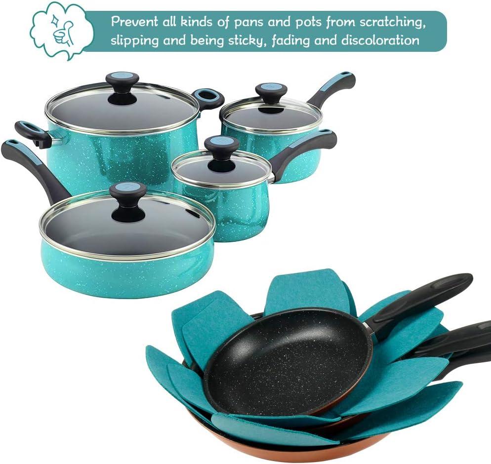 Cyan Felt Star-Shaped Pot and Pan Protectors, Set of 12