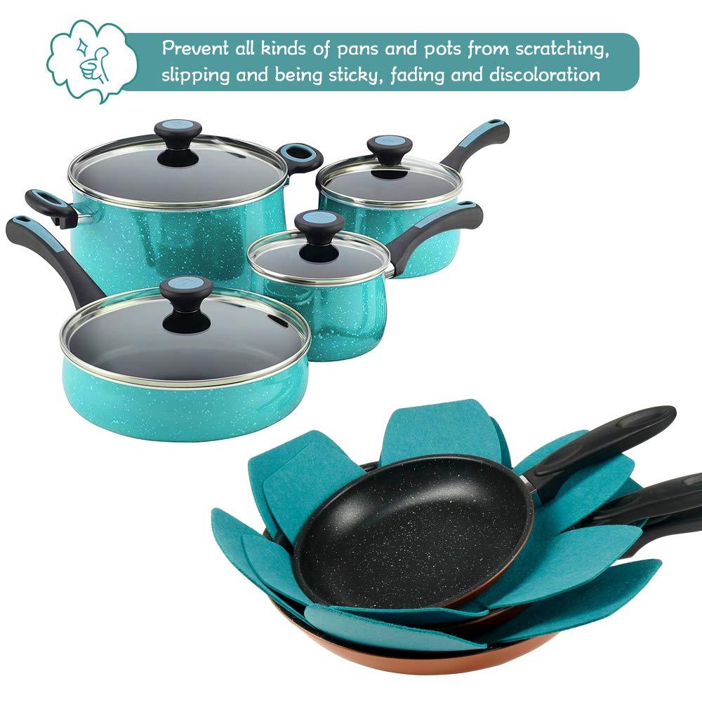 12Pcs Pot and Pan Protectors, Felt Pan Protector Pads, Cyan Pot Separators Protectors for Stacking and Protecting Your Cookware