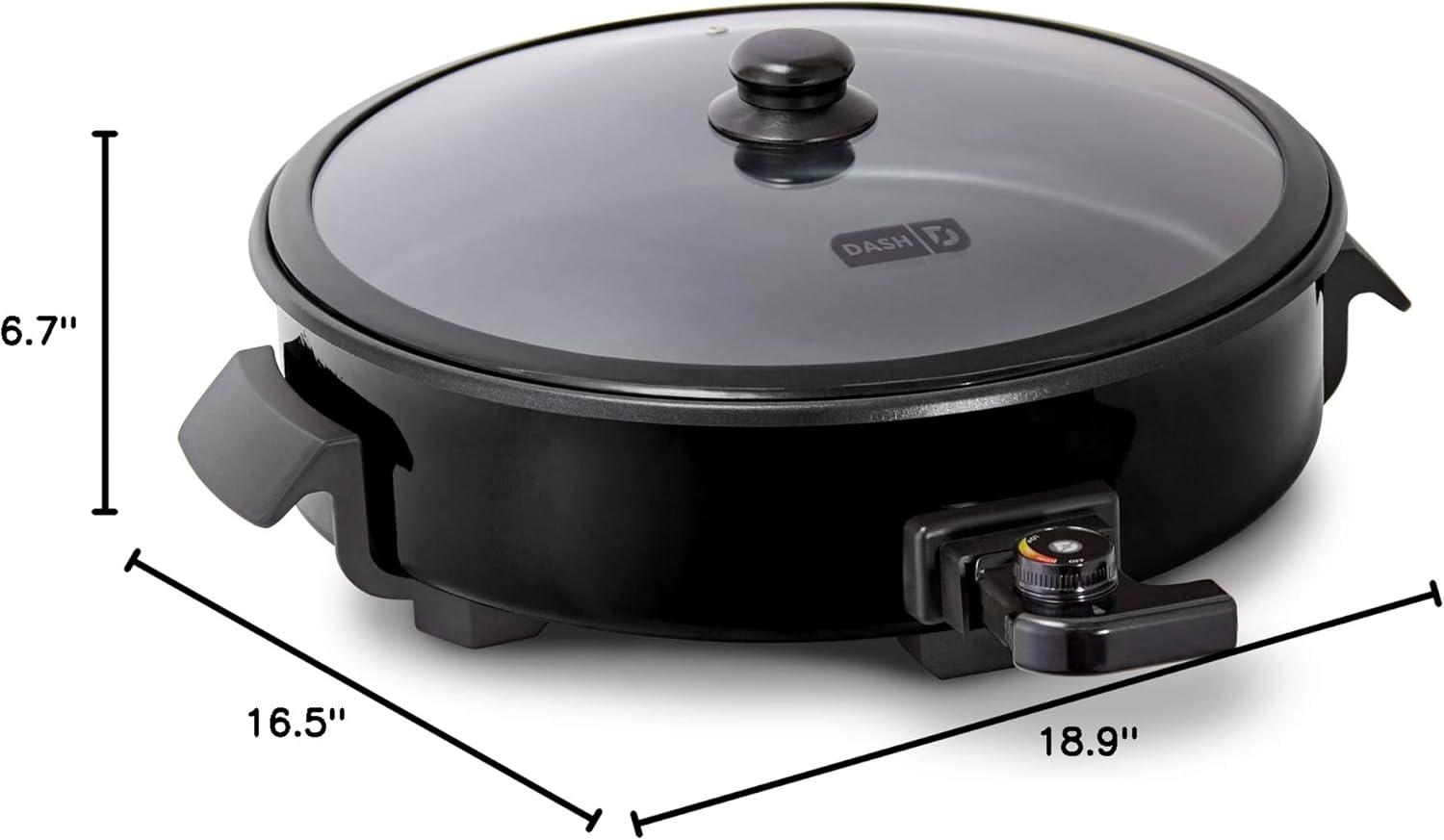 Dash Family Size Electric Skillet with 14 inch Nonstick Surface + Recipe Book for Pizza Burgers, Cookies, Fajitas, Breakfast & More, 20 Cup Capacity, 2.5 Inch Deep, 1400-Watt - Black