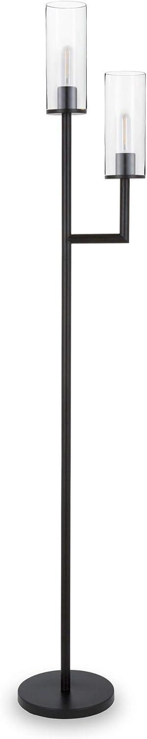 Evelyn&Zoe Basso 2-Light Torchiere Floor Lamp with Glass Shade in Polished Nickel/Clear