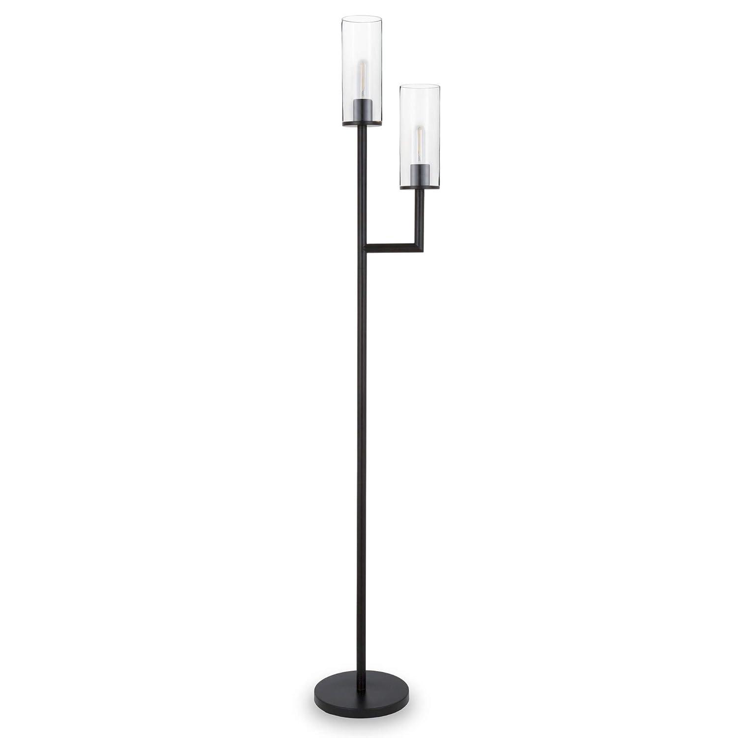 Evelyn&Zoe Basso 2-Light Torchiere Floor Lamp with Glass Shade in Polished Nickel/Clear