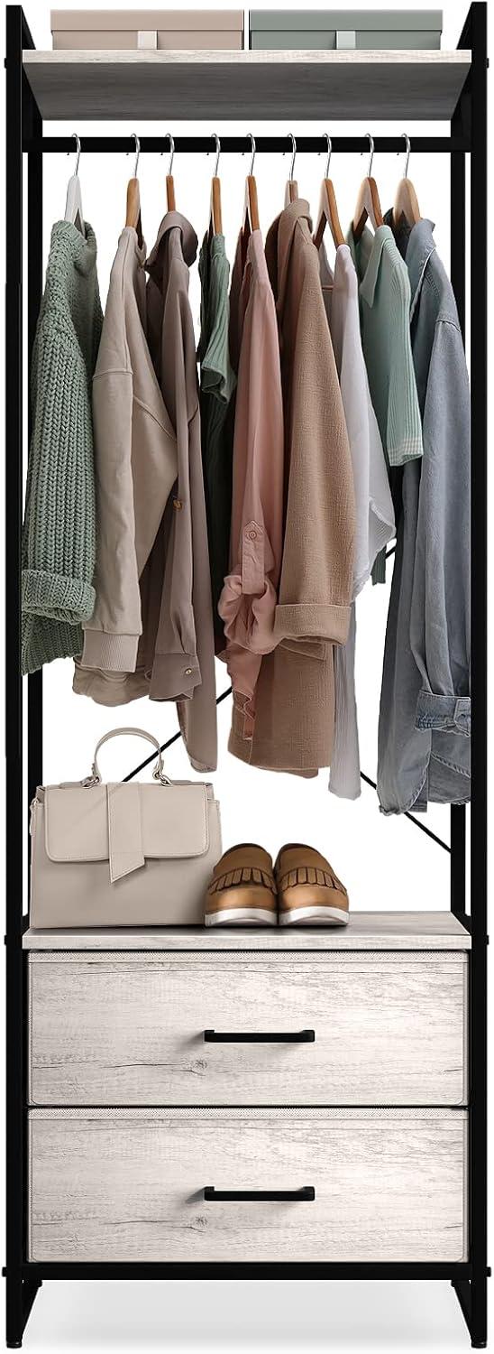 Sorbus Clothing Rack with Drawers – Tall Garment Rack with Wood Top, Steel Frame & Fabric Drawers – Stand Alone Closet Organizer, Greige