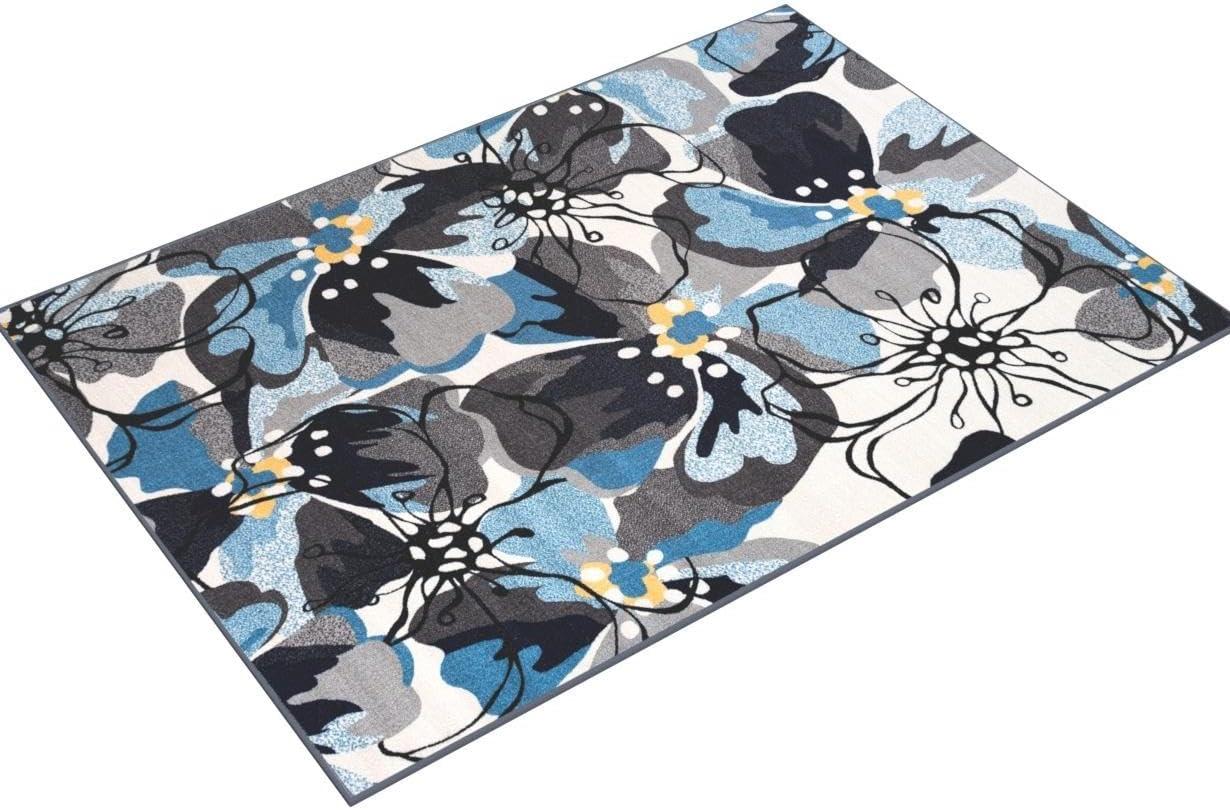 World Rug Gallery Modern Floral Non-Slip (Non-skid) Area Rug - Gray 3'3" x 5'