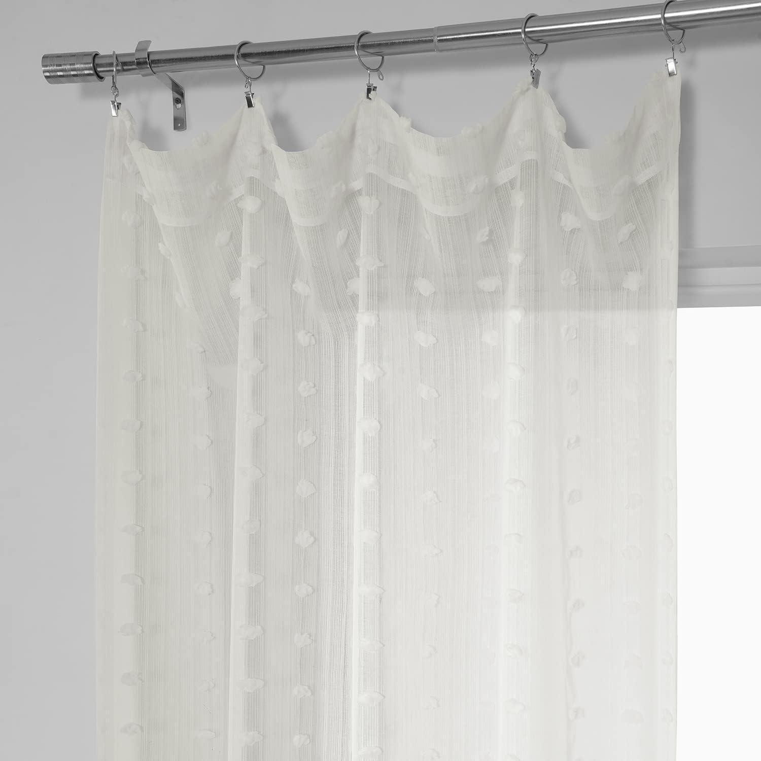 Strasbourg Dot White Faux Linen Sheer Curtain Panel 50 x 96