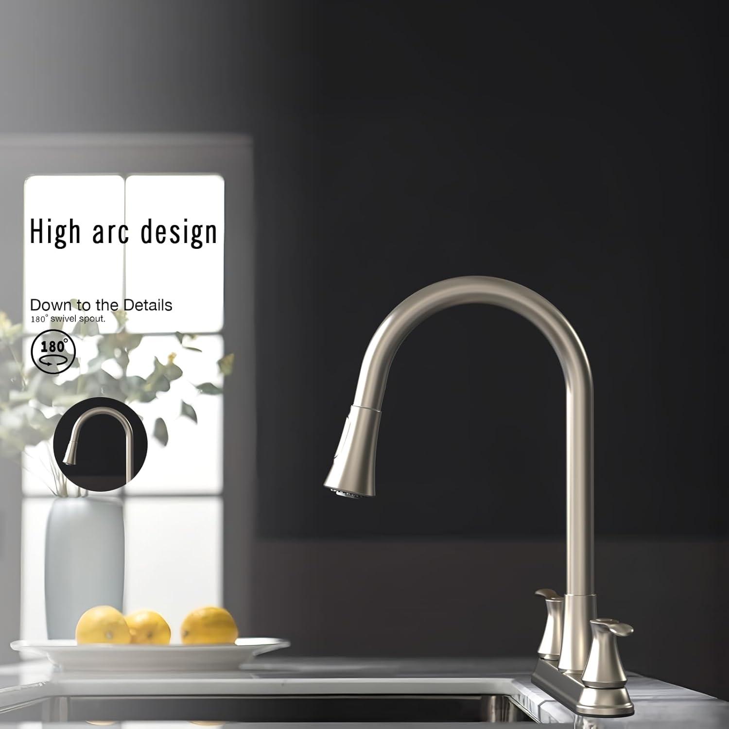 22167143 -Hybrid Metal Kitchen Sink Faucet 28mm Spout with Pull down Spray Brushed Nickel